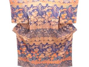 縮緬地 鳳凰に草花模様付け下げ小紋着物